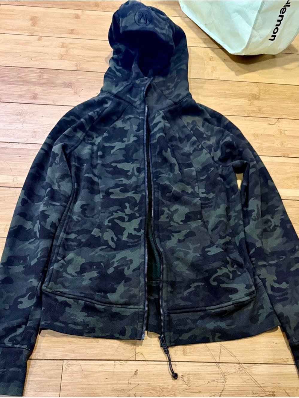 lululemon athletica Black & Dark Green Camo Hoodie Jacket
